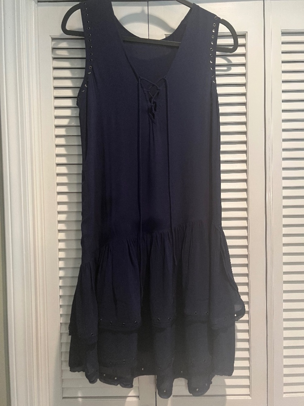Zadig & Voltaire Rory Rivet Lace Up in Marine Blue w/ Ruffle Trim Size M/S